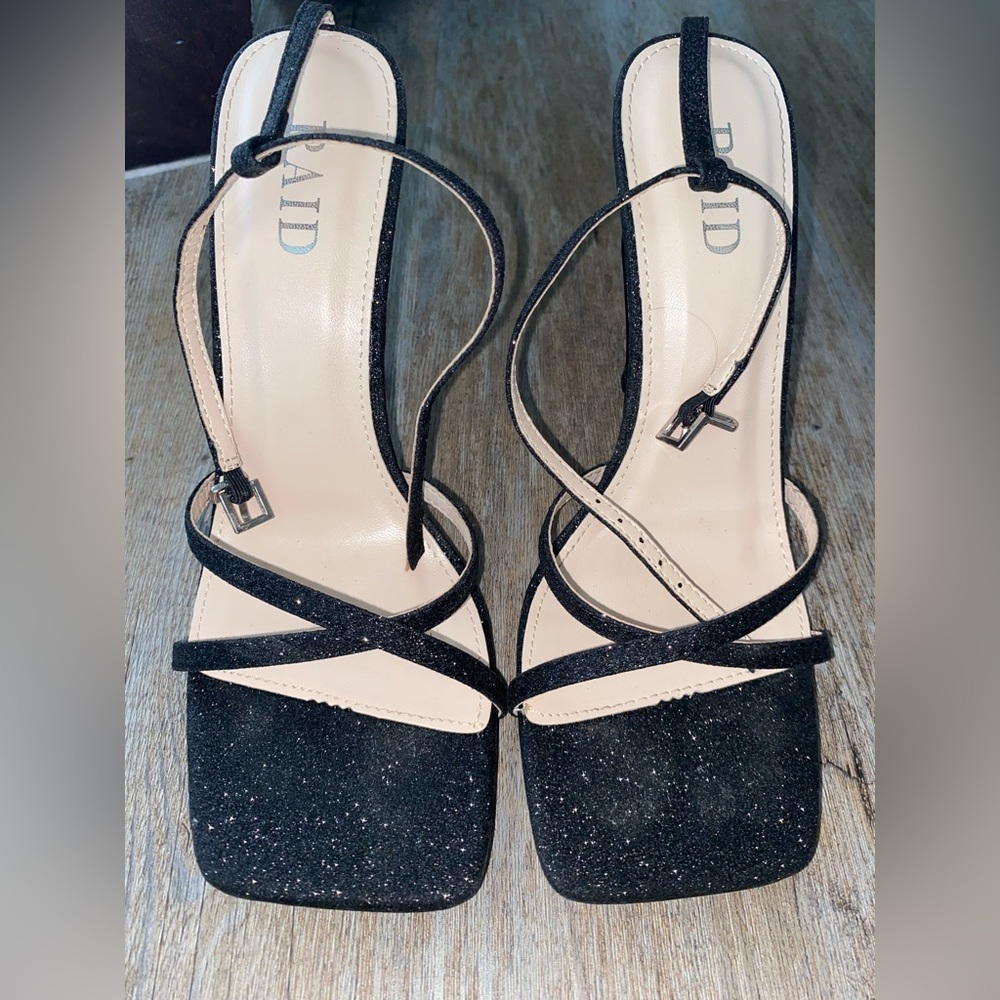 RAID Black Glitter Strappy Heels